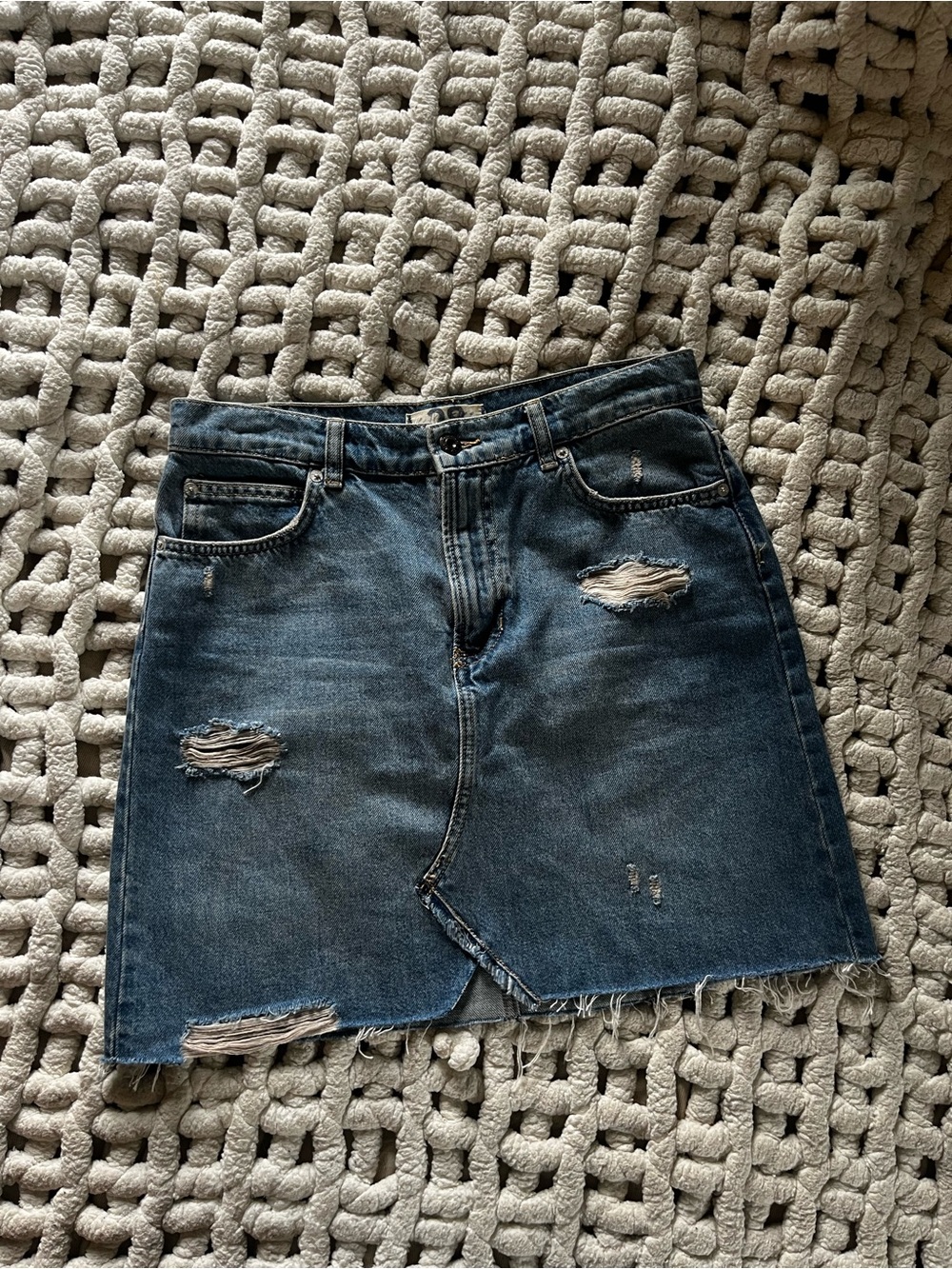 Free People Distressed Blue Denim Mini Skirt